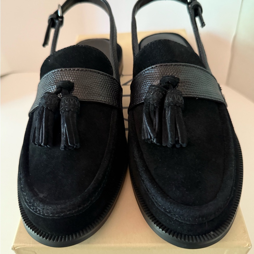 NYDJ Audrina 02 Black Suede Tassel Slingback Loafers Women’s 7 NEW